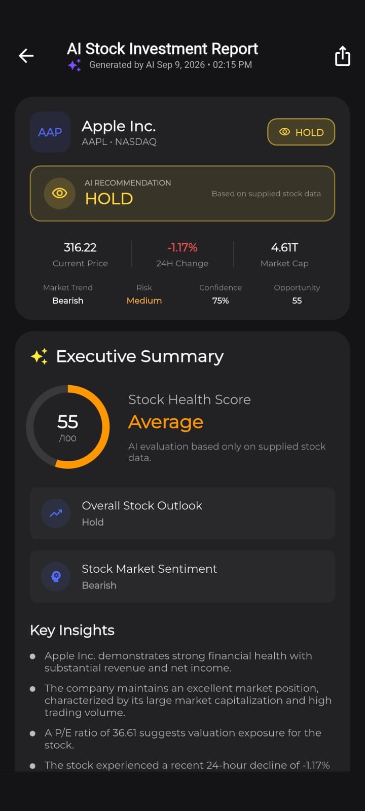 MarketIQ AI stock investment report